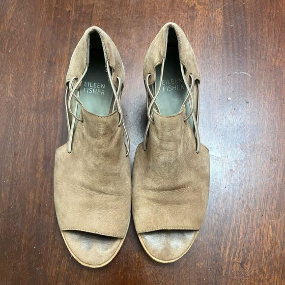 Eileen Fisher Womens Brown Sandals 7.5 Leather Heels Open Toe Classic Boho Fairy - Picture 2 of 9